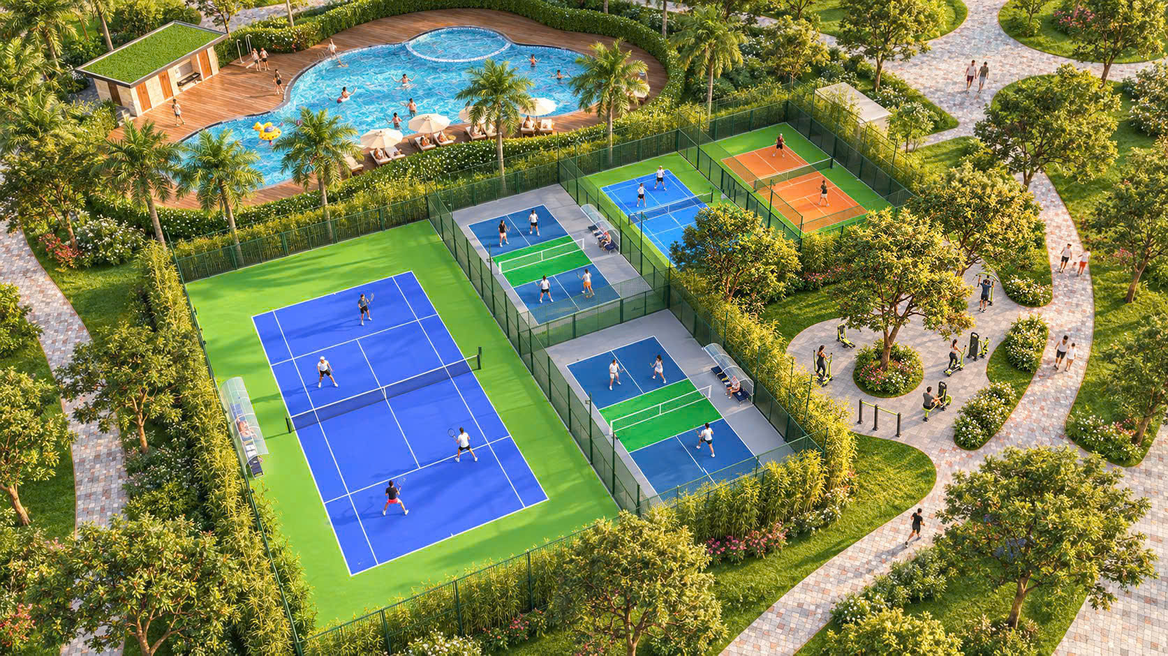 Phối cảnh sân thể thao và lối đi bộ nội khu Vinhomes King Park Phối cảnh sân thể thao và lối đi bộ nội khu Vinhomes King Park