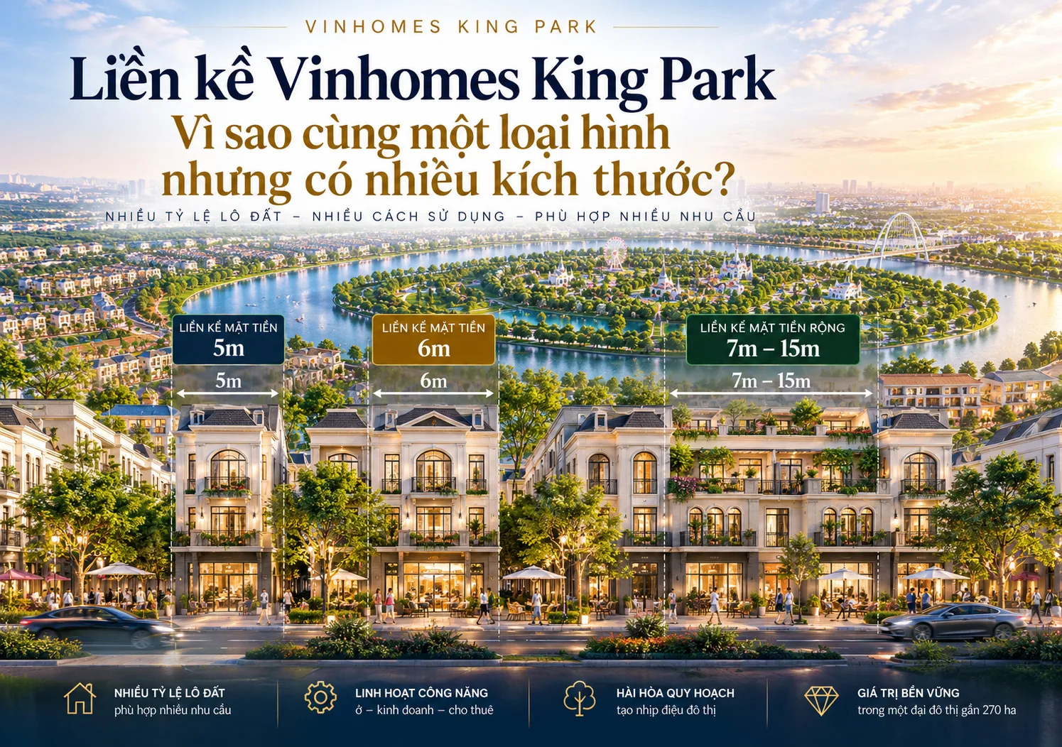 Liền kề Vinhomes King Park: Vì sao cùng một loại hình nhưng có nhiều kích thước?